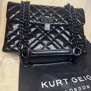 kurt geiger london brixton lock drench black patent leather shoulder bag